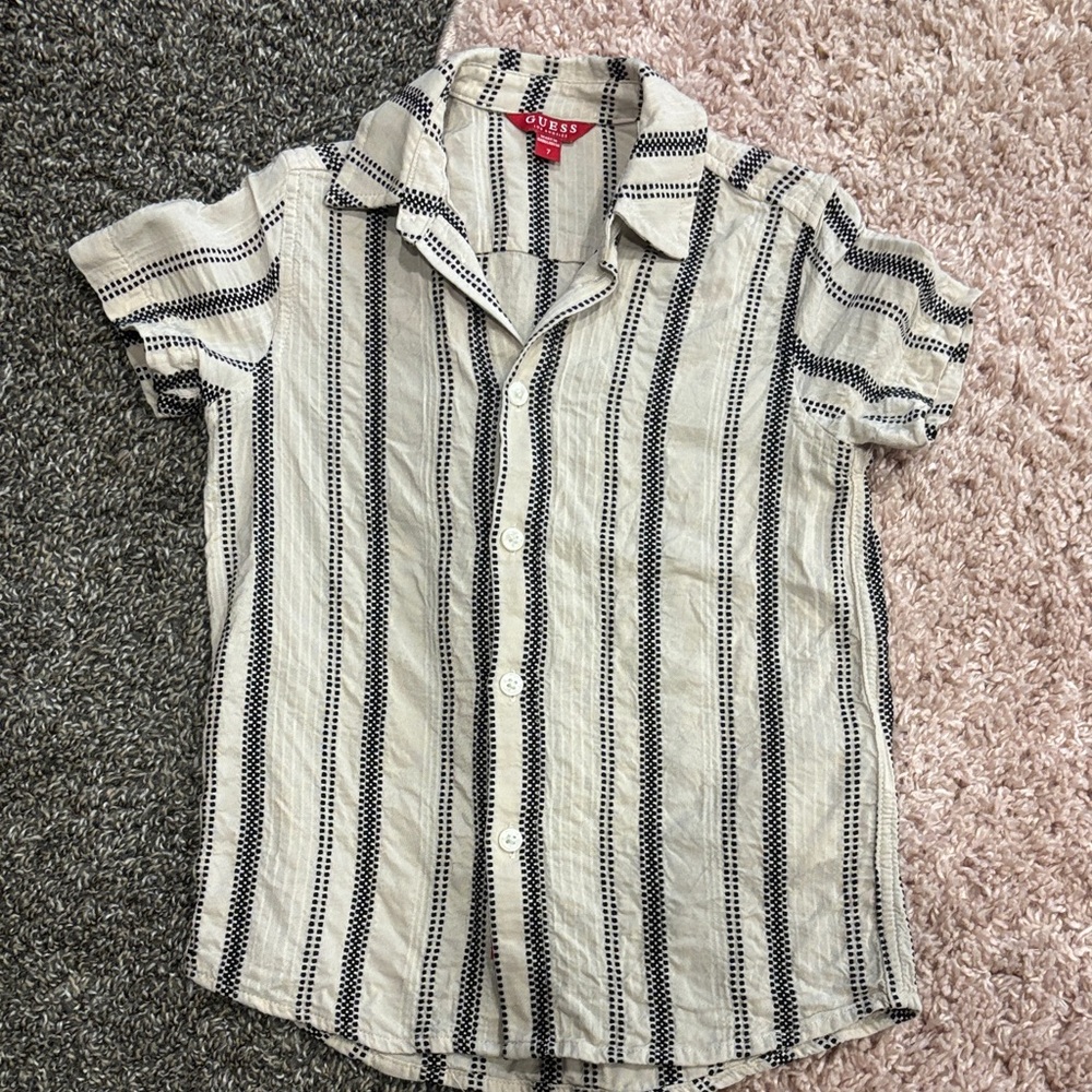 Boys Guess Black and Cream Striped Button-Up Shirt